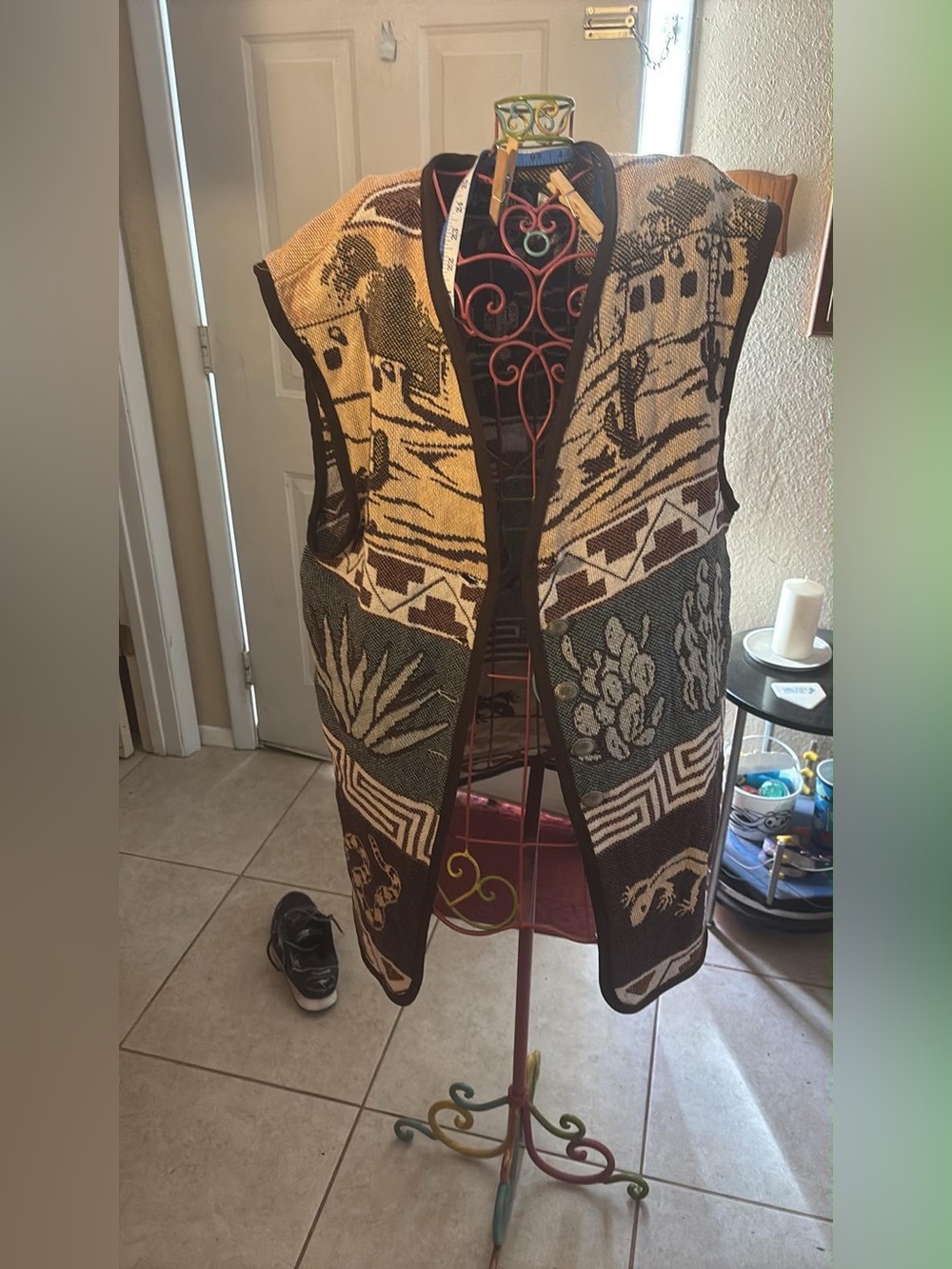 Unisex Southwestern Knit Vest - Brown & Cream kokopelli